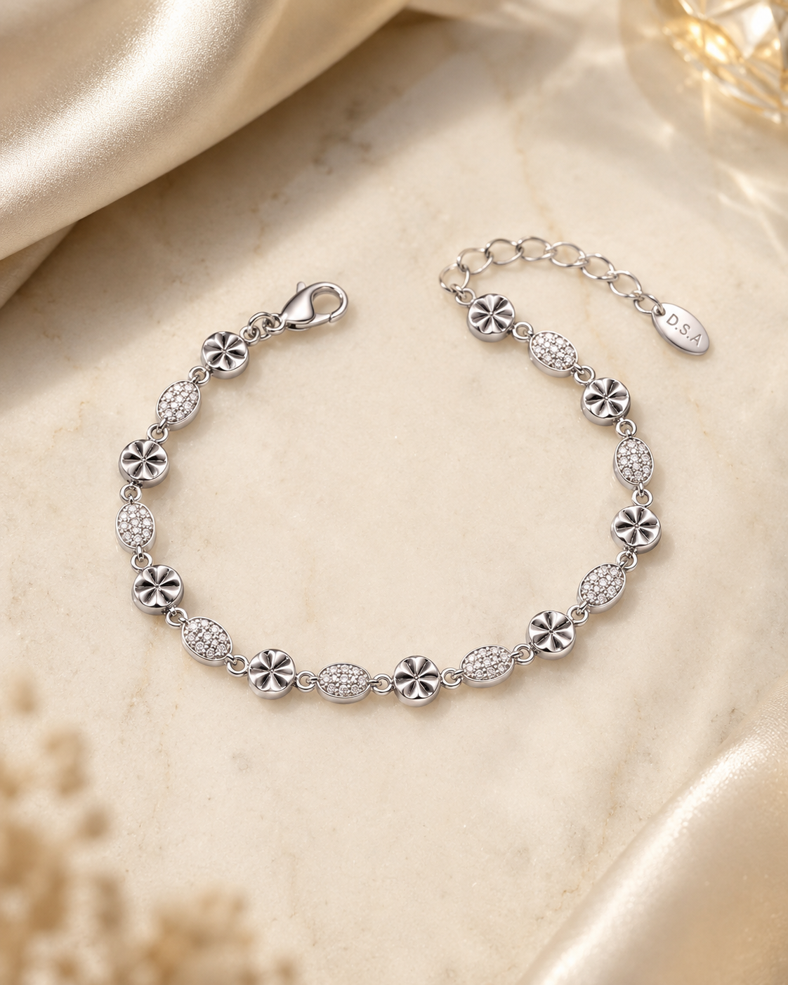 S70 Italian Polish Floral Silver Bracelet
