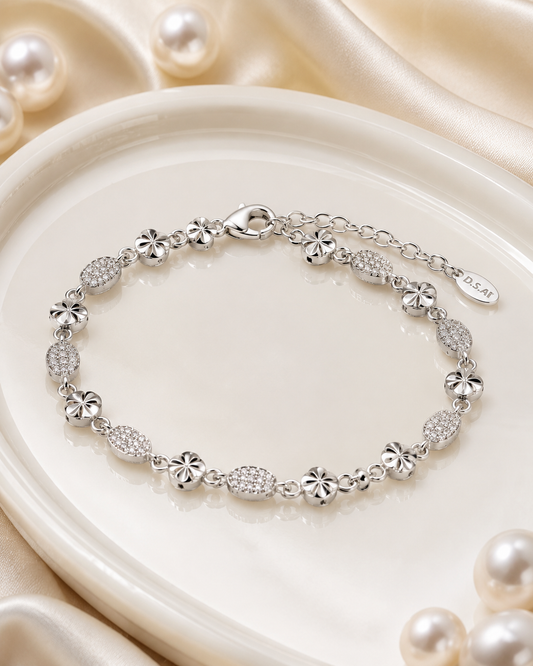 S70 Italian Polish Floral Silver Bracelet